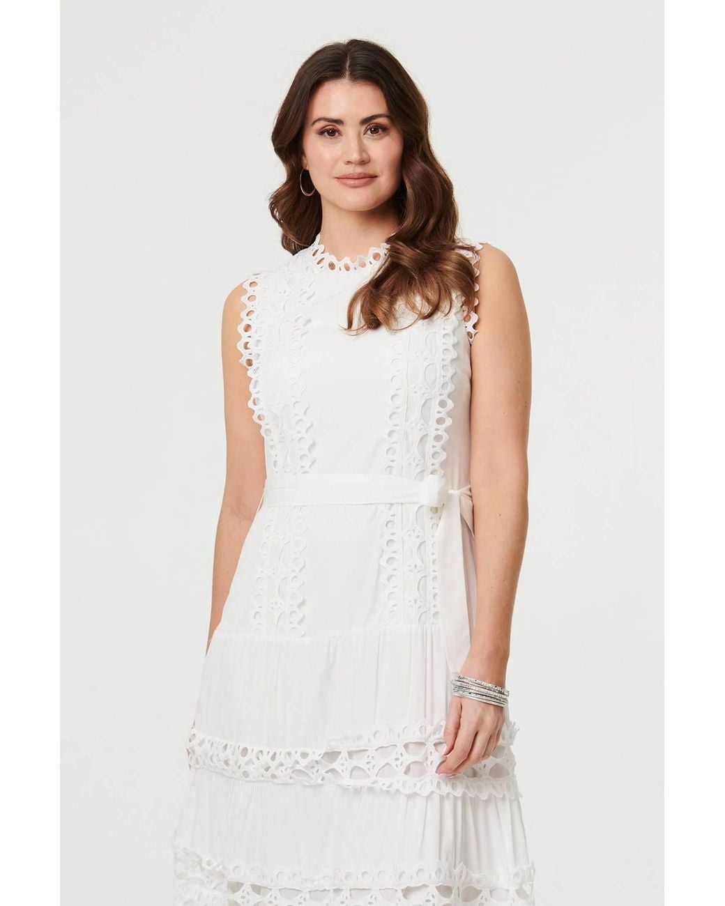 Izabel London White Lace Layer Sleeveless Tie Maxi Dress