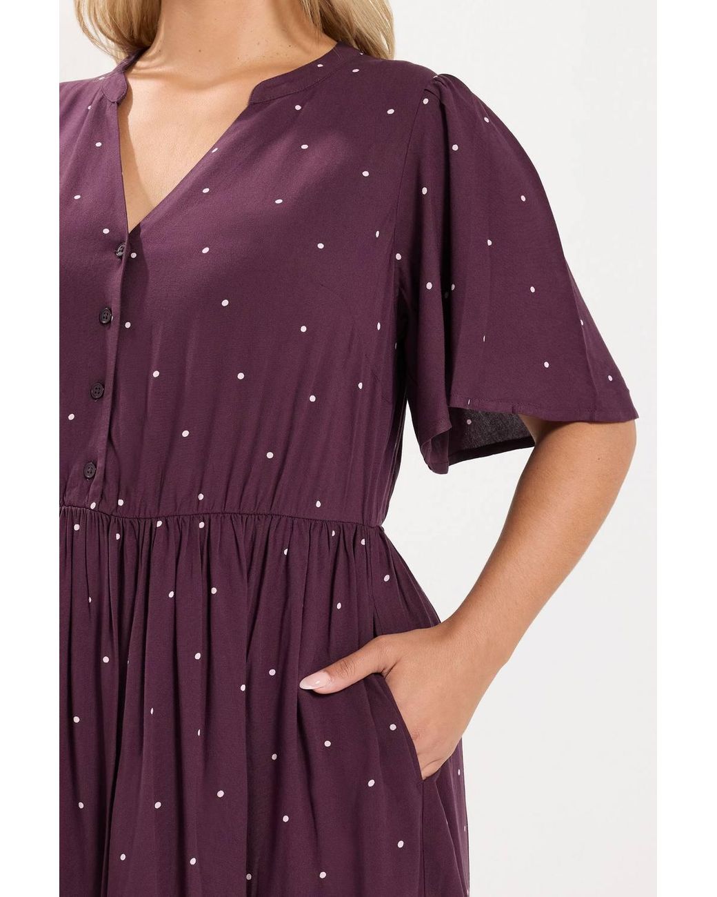 Yours Purple Polka Dot Half-Placket Midi Dress