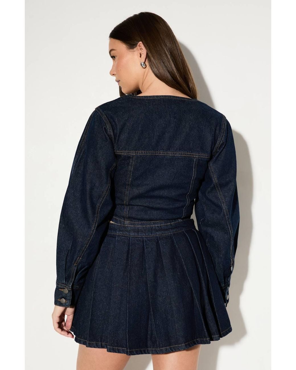 MissPap Blue Balloon Sleeve Denim Shirt Co-Ord