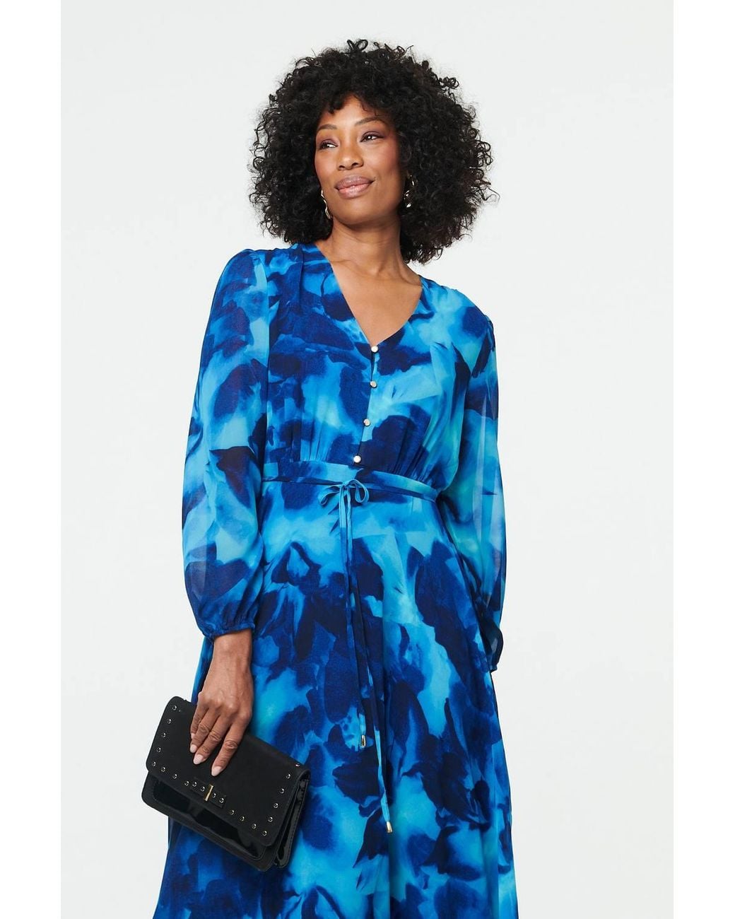 Izabel London Blue Printed Semi Sheer Layered Midi Dress