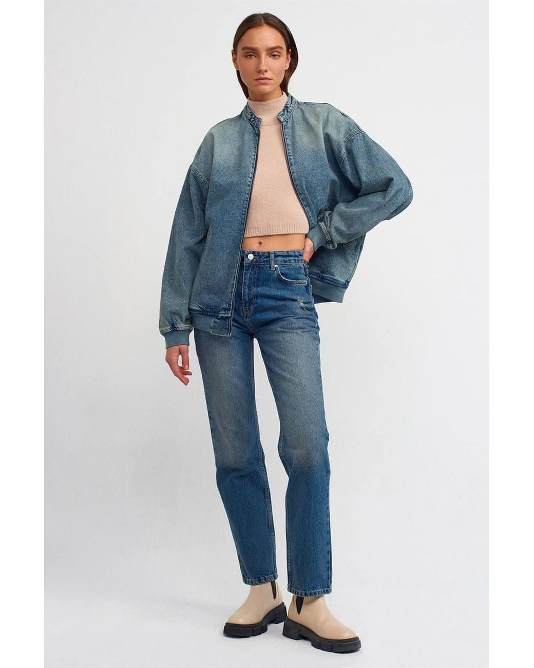 Dilvin Blue Oversized Bomber Jacket