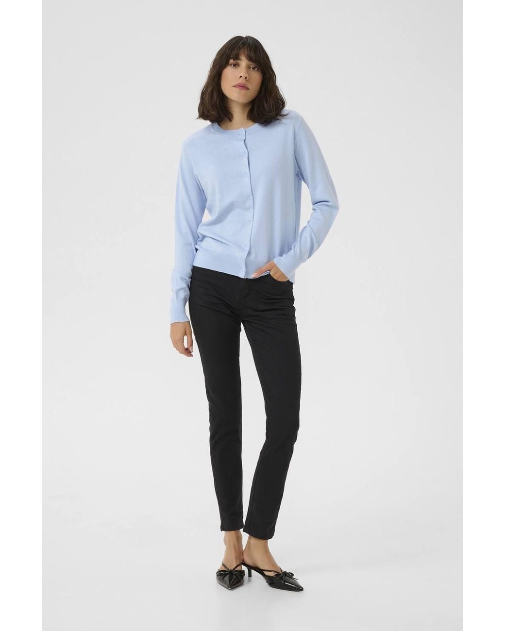 Kaffe Blue Kalizza Buttons Round Neck Cardigan