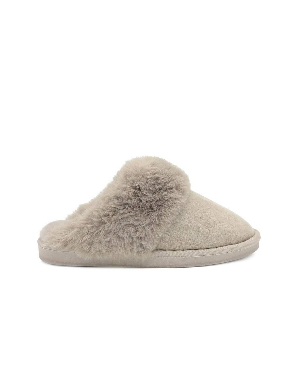 Pavers Natural Wide Fit Fur Slippers