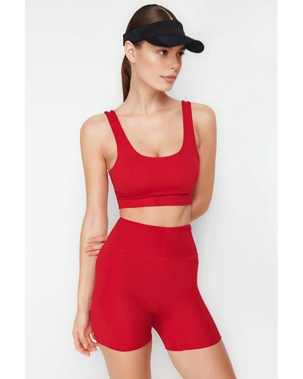 WOVCOR Red Scoop Neck Wide Strap Longline Supportive Sports Bra