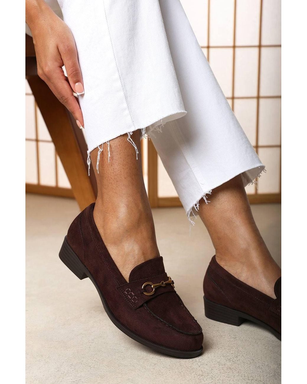 Where's That From White Maelynn Round Toe Single Metal Bar Loafers