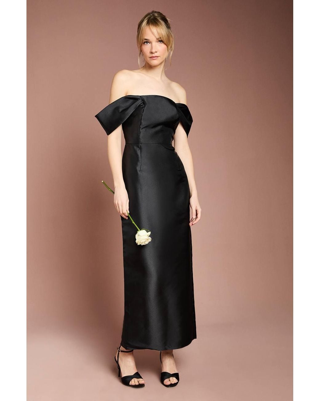 Coast Black Honoured Twill Bardot Column Midi Bridesmaid Dress