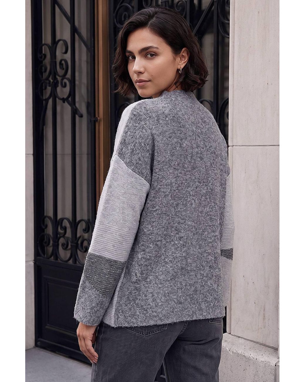 Roman Gray Colour Block Knit Jumper