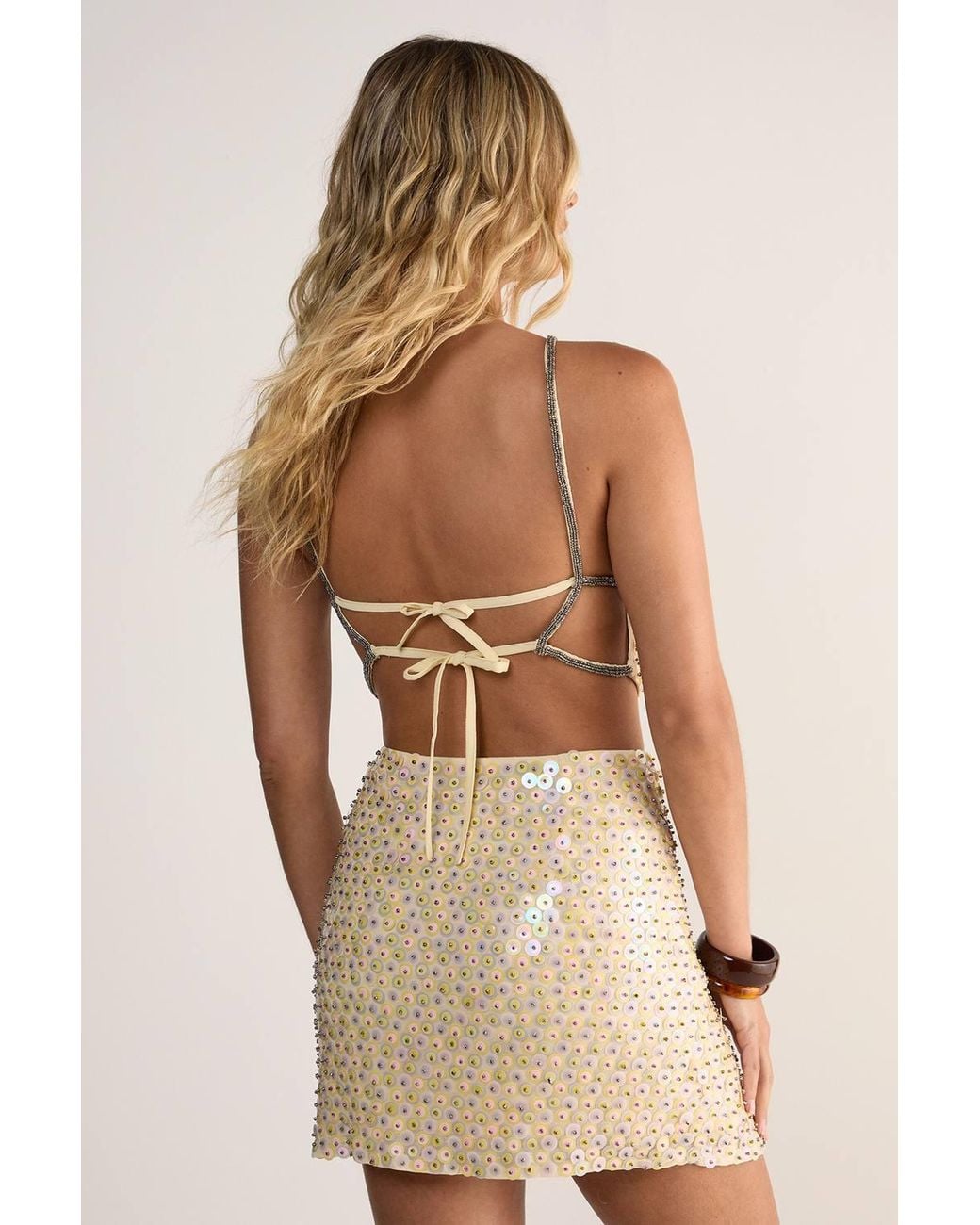 Nasty Gal Natural Studded Sequin Beaded Mini Skirt