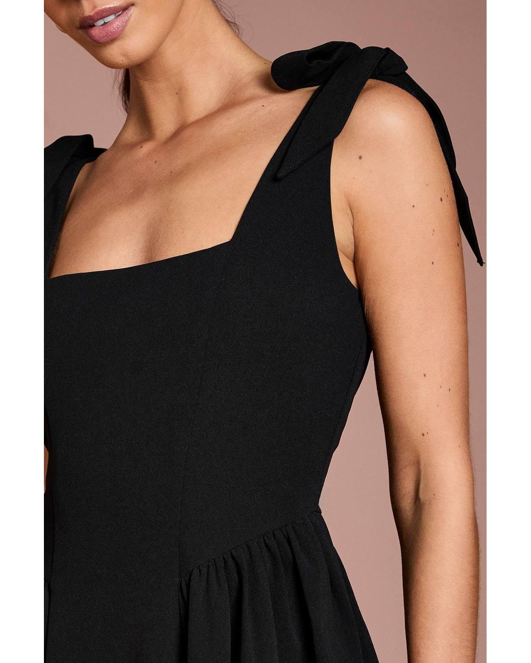 Coast Black Sleeveless Crepe Midi Dress With Bow Detail Straps