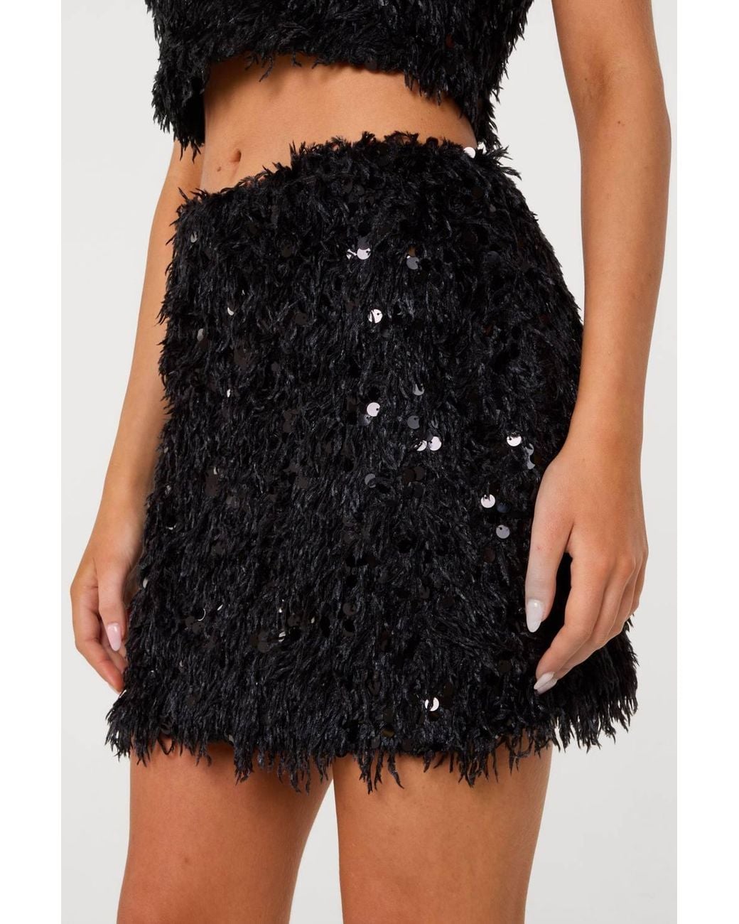 Pink Vanilla Black Feather Sequin Mini Skirt