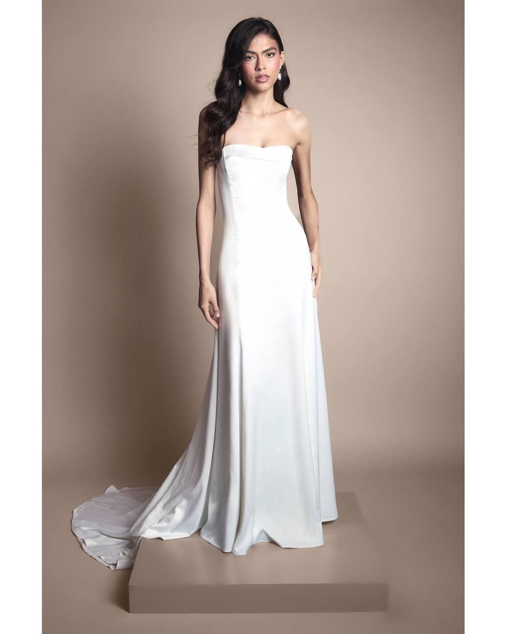 Coast Brown Sweetheart Satin Wedding Dress With Puddle