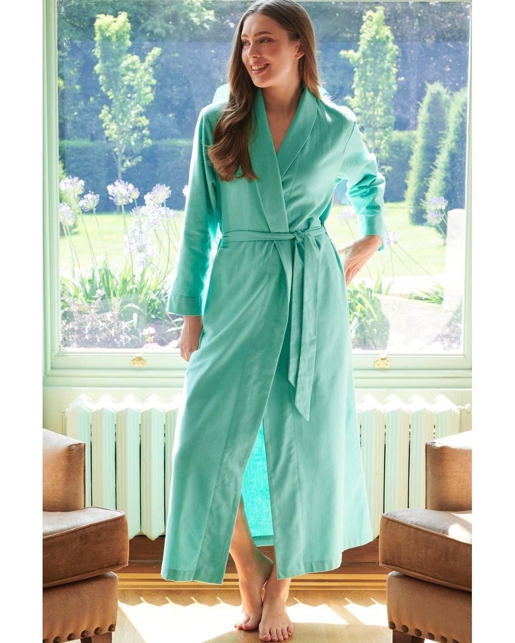 British Boxers Blue "Seaglass Herringbone" Brushed Cotton Dressing Gown