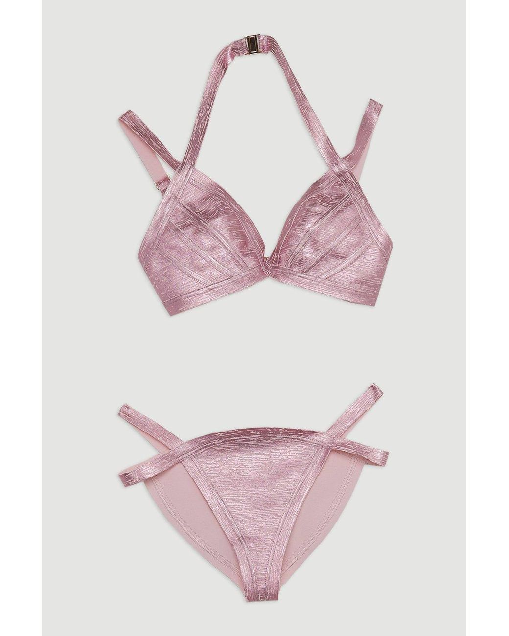 Karen Millen Metallic Foiled Bandage Double Strap Bikini Bottoms