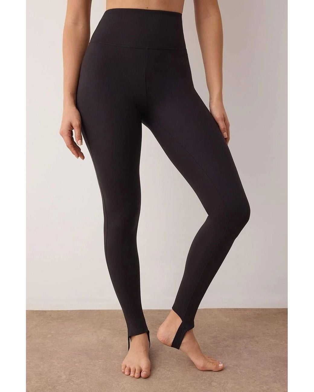 WOVCOR Black Brushed Soft-Touch Stirrup High-Rise Full-Length Sports Leggings