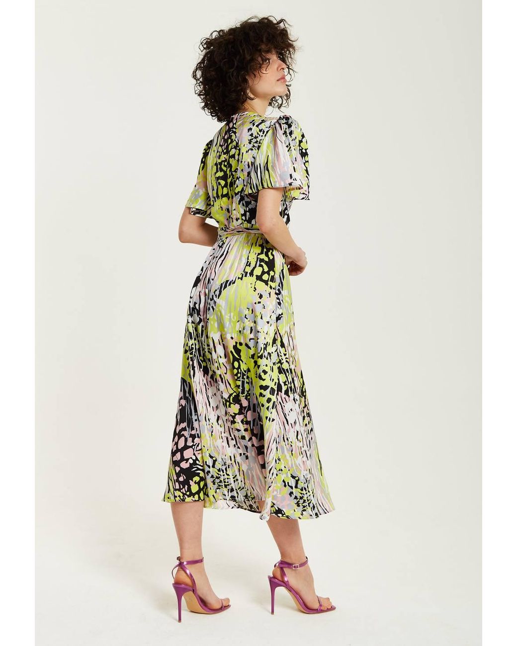 Liquorish White Multicolour Abstract Print Midi Wrap Dress