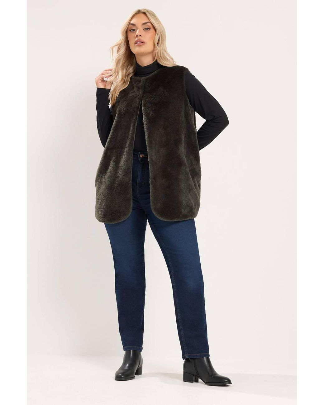 Yours Black Faux Fur Gilet Jacket