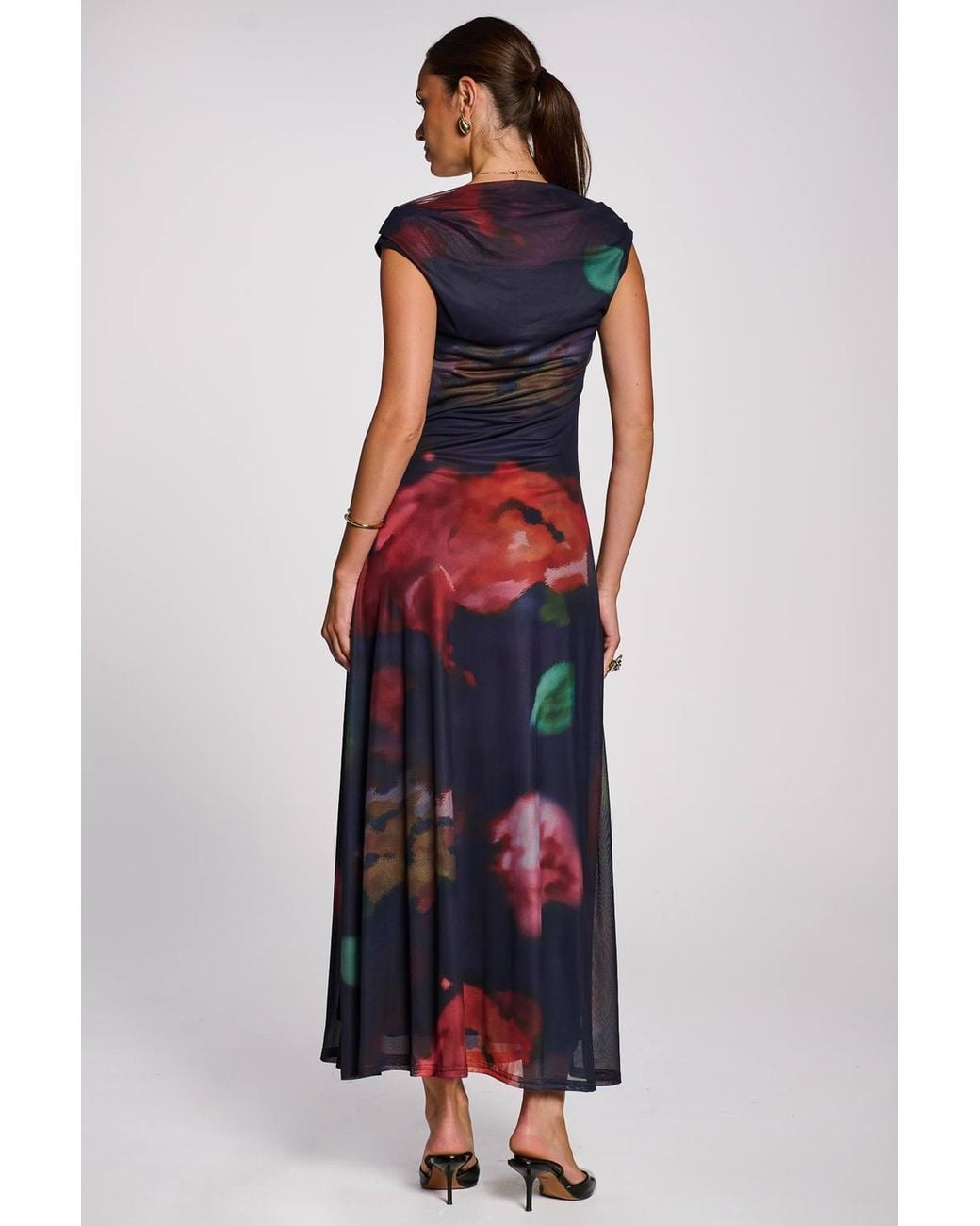 Jolie Moi Red Multiway Neckline Mesh Maxi Dress