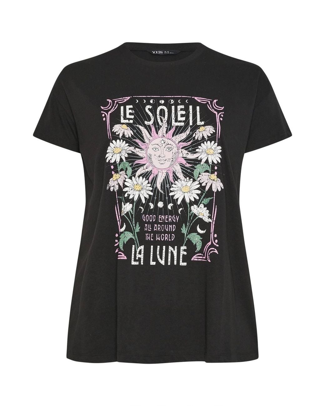 Yours Black 'Le Soleil' Graphic T-Shirt