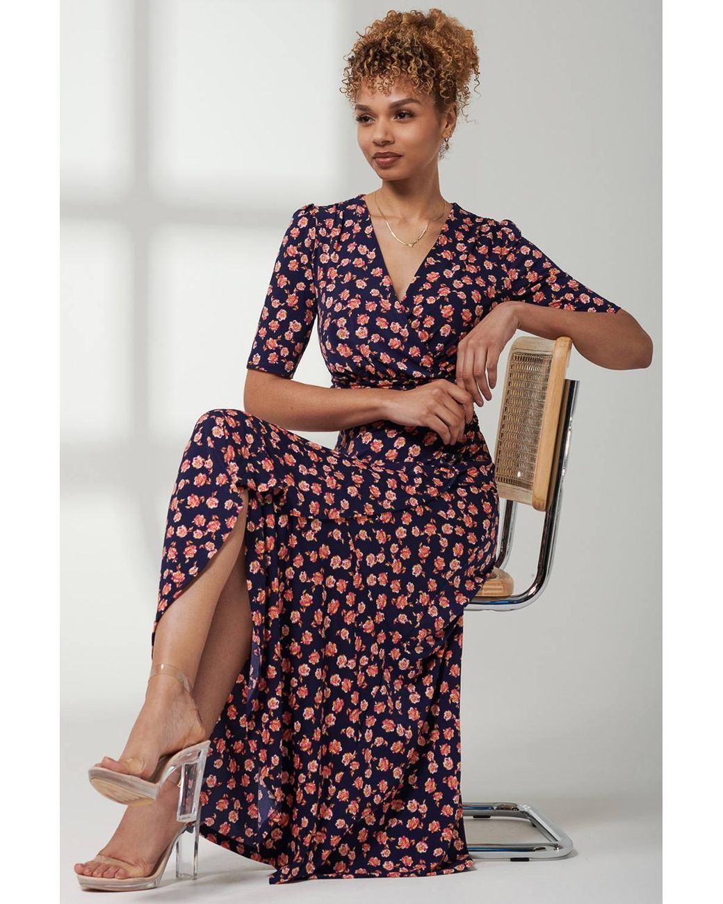 Jolie Moi Red Print Viscose Frill Hem Maxi Dress