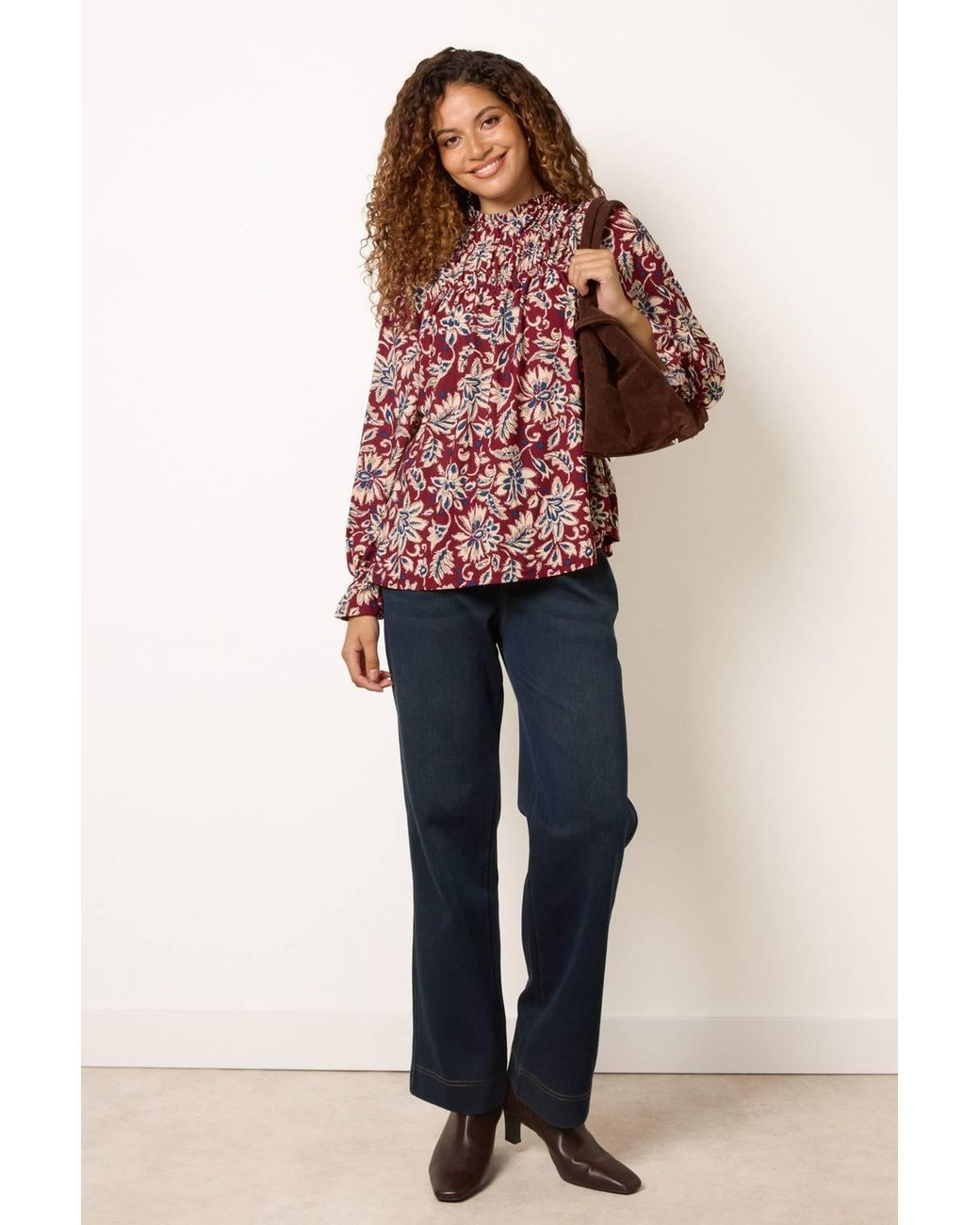 Blue Vanilla Red Long Sleeve Turtleneck Blouse