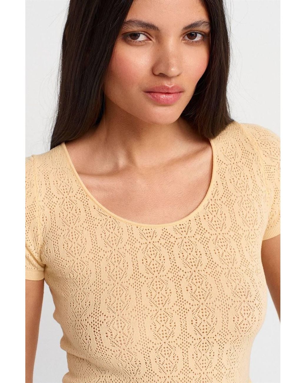 Dilvin Yellow Slim Fit Ribbed Textured Blouse