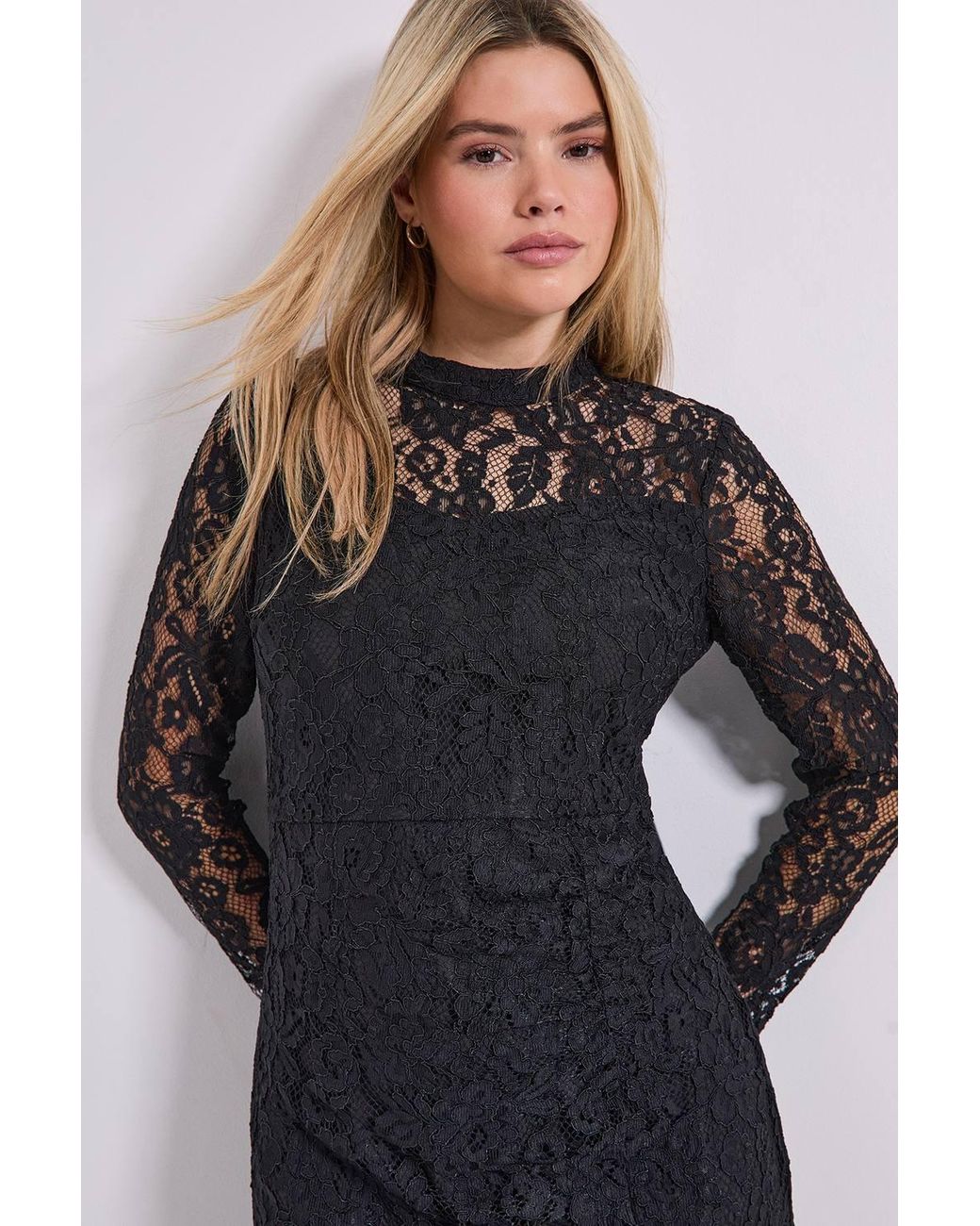 Dorothy Perkins Black Dp Luxe Gathered Detail Lace Pencil Dress