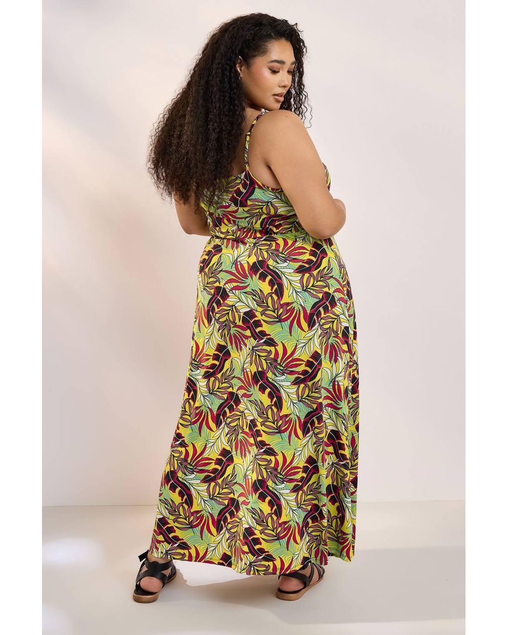 Yours Metallic Tropical Leaf Print Maxi Dress