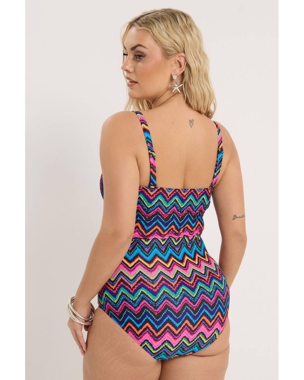 Yours Blue Chevron Shirred Bandeau Swimsuit