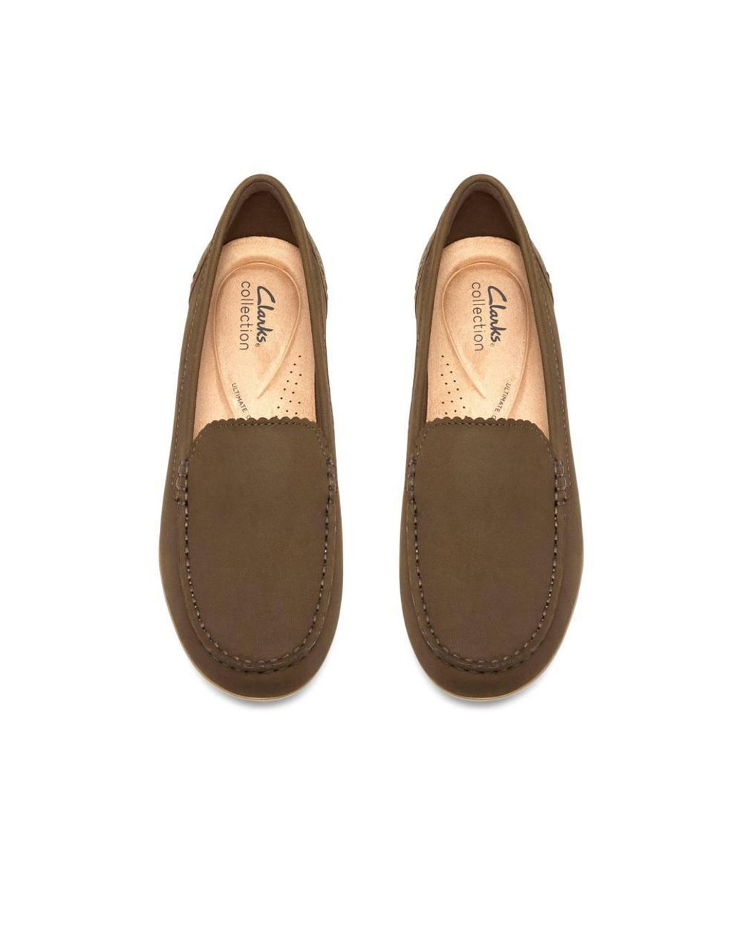 Clarks Brown Elliotte Step Nubuck Slip Ons, Moccasins
