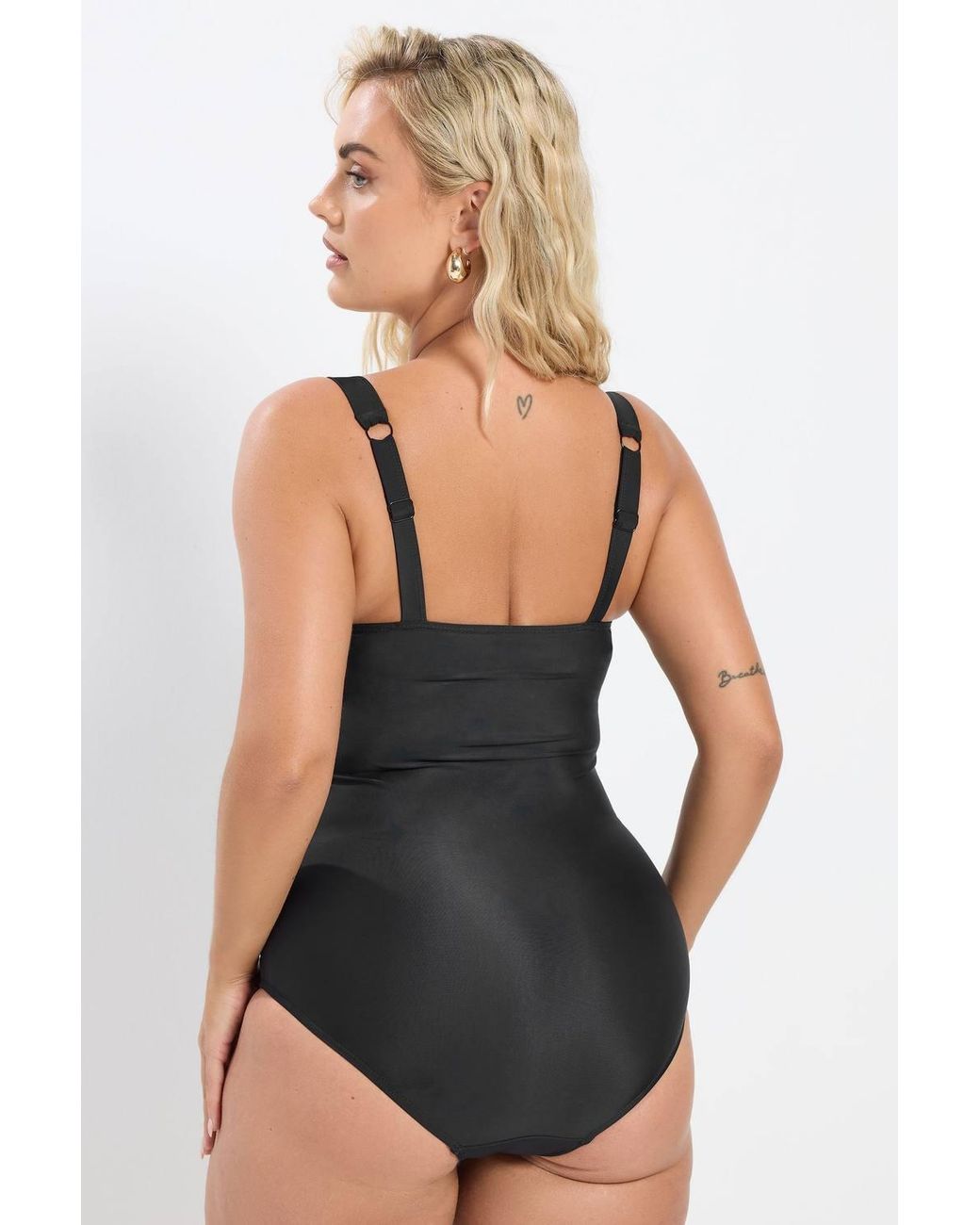 Yours Black Tummy Control Ruched Swimsuit