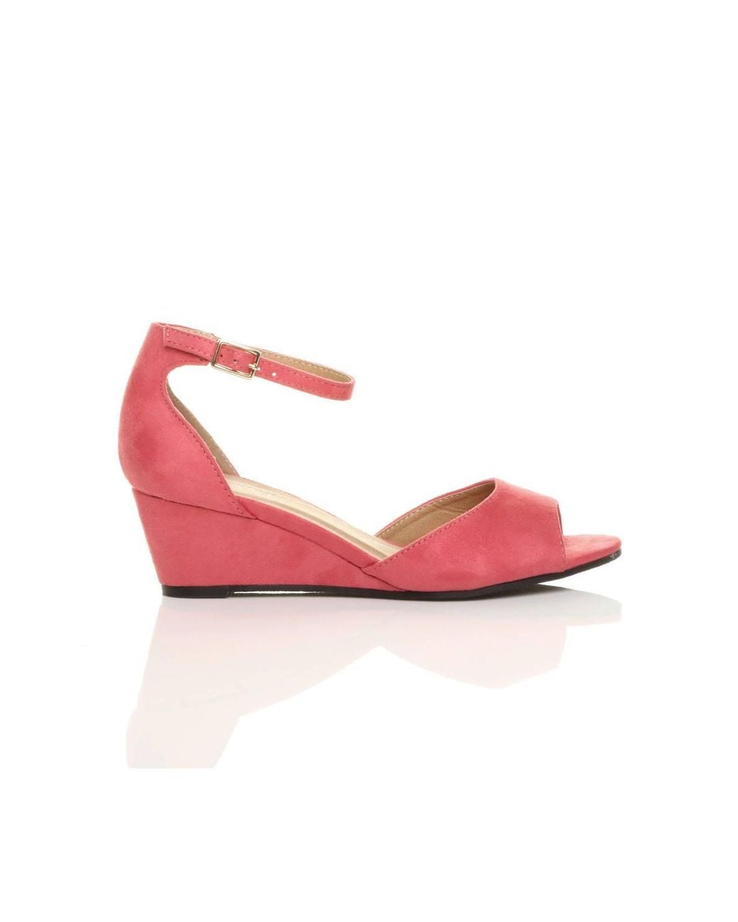 AJVANI Pink Mid Wedge Heel Ankle Strap Sandals