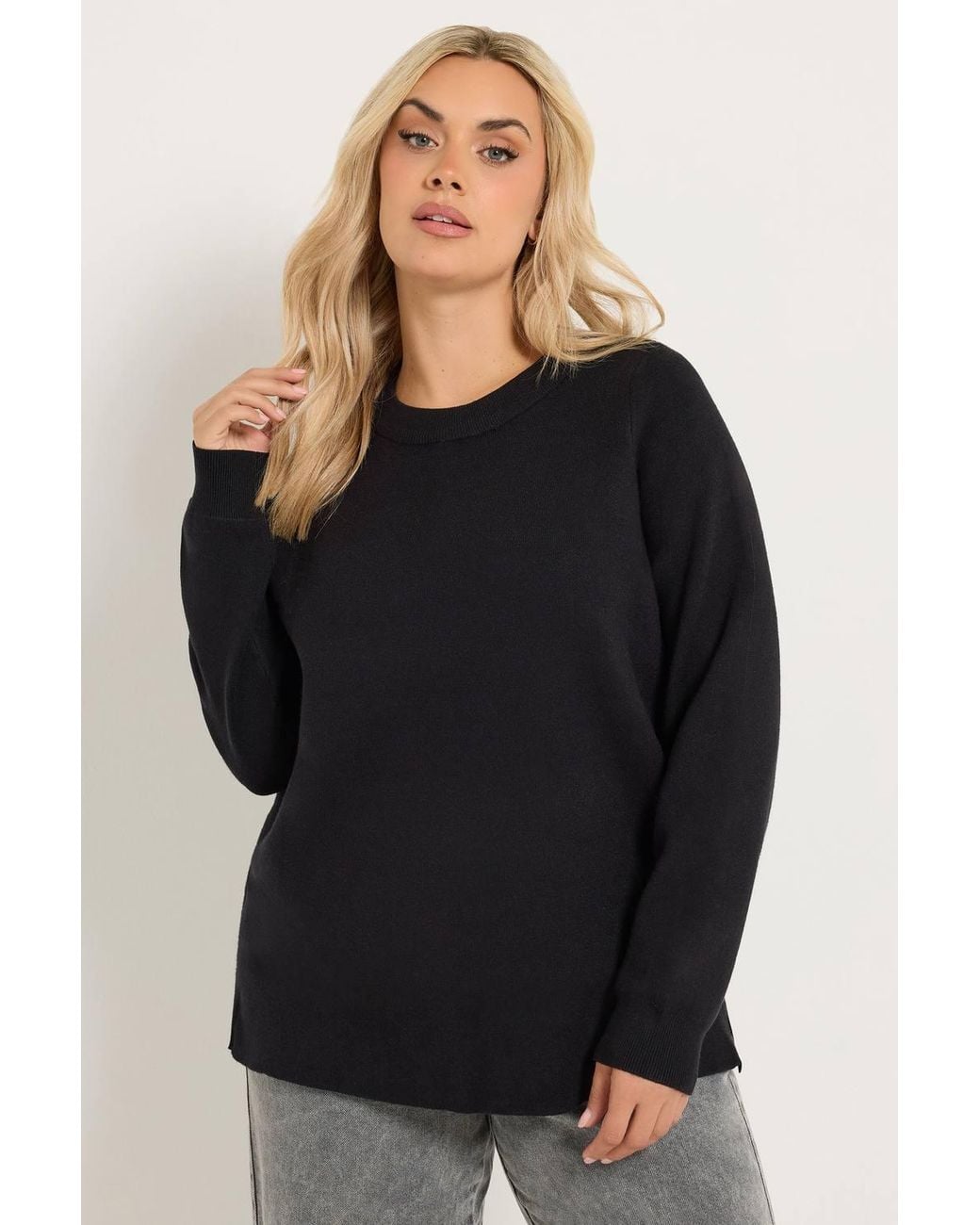 Yours Black Crew Neck Knitted Premium Jumper