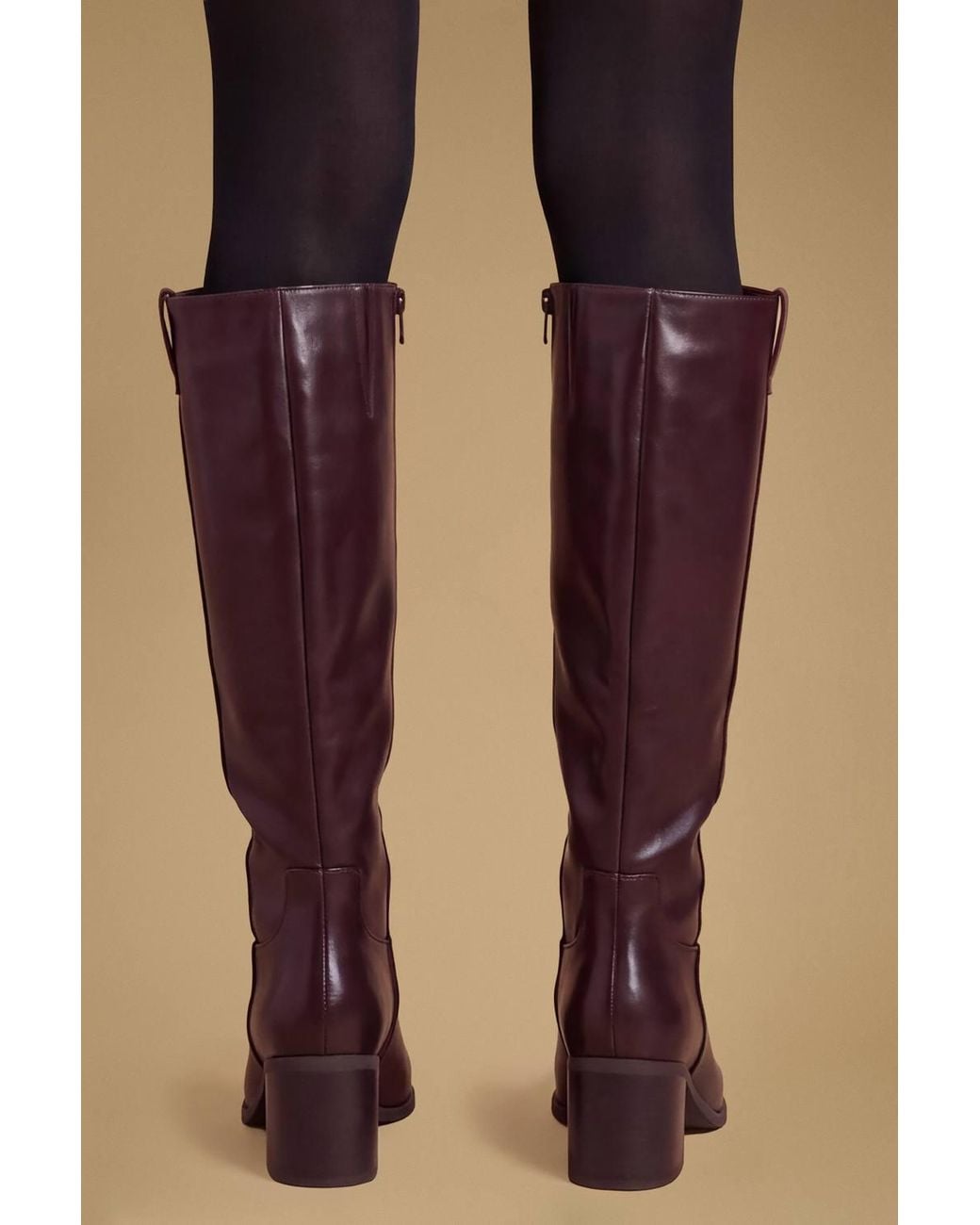 Oasis Brown Billie Faux Leather High Leg Block Heel Boots