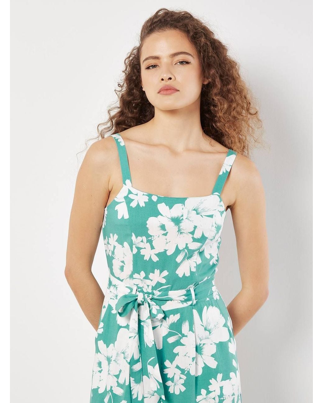 Apricot Blue Floral Silhouette Wide-Leg Jumpsuit