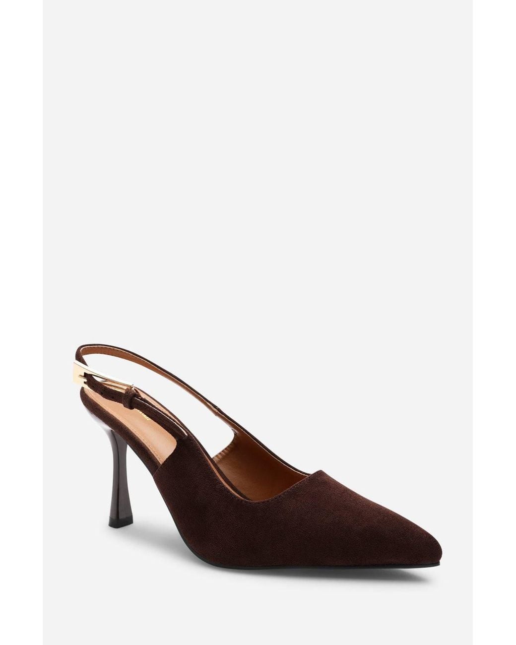 Where's That From Brown 'Tiana' Suede Pointed Toe Sling Back Mid Heel W/ Buckle Strap
