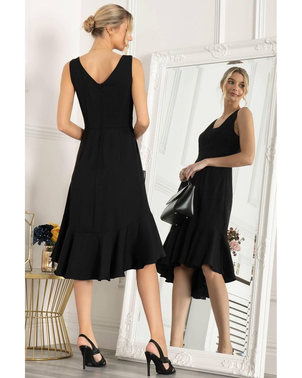 Jolie Moi Black Palmer Dip Hem Shift Dress