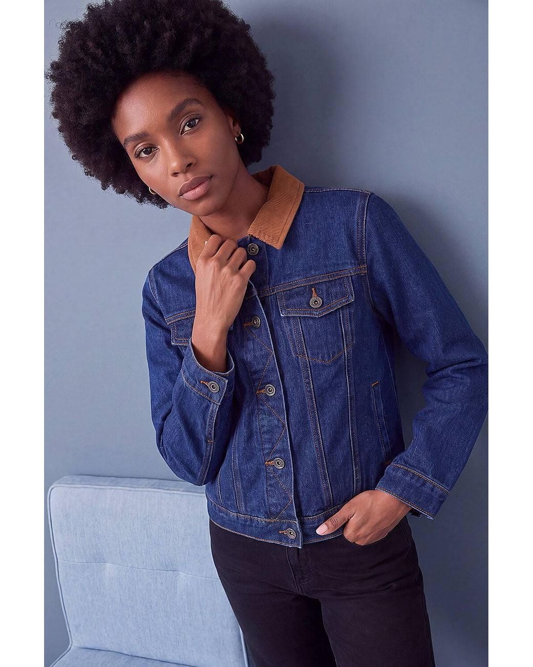 Roman Blue Cord Collar Denim Jacket