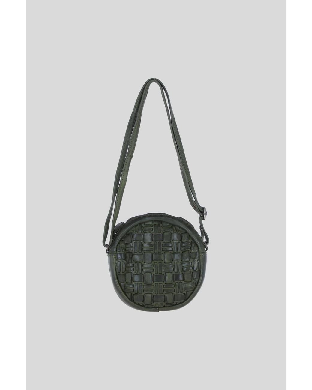 Ashwood Leather Green Leather Round Woven Crossbody Bag W/ Adjustable Strap