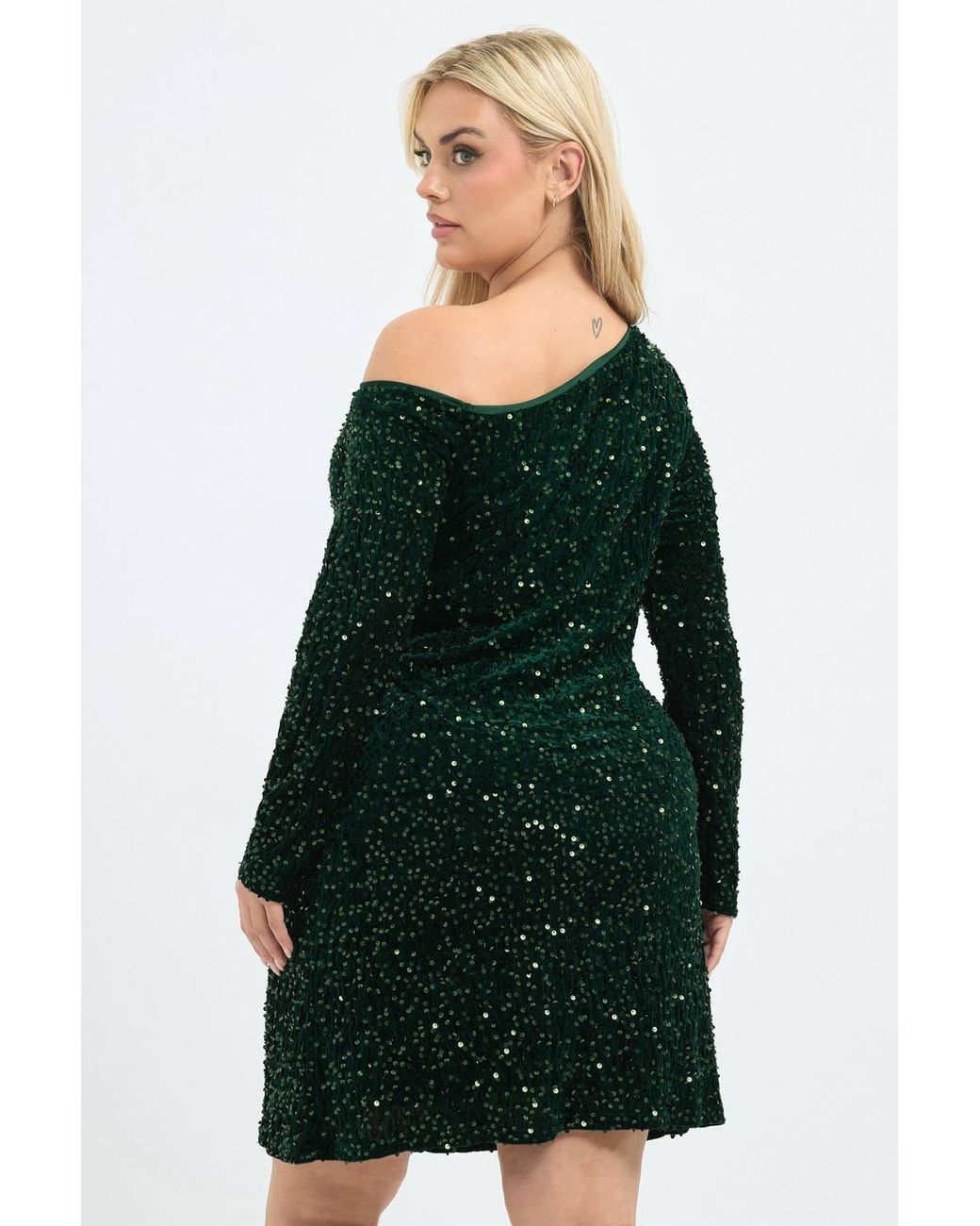 Yours Green Sequin Shoulder Dress