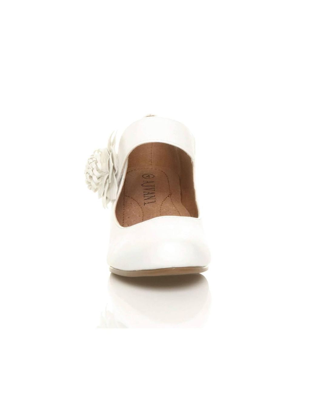 AJVANI White Mid Block Heel Mary Jane Comfort Court Shoes