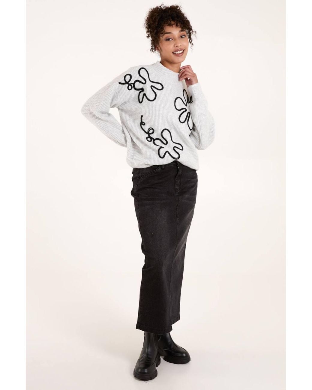 Blue Vanilla White Long Sleeve Round Neck Jumper
