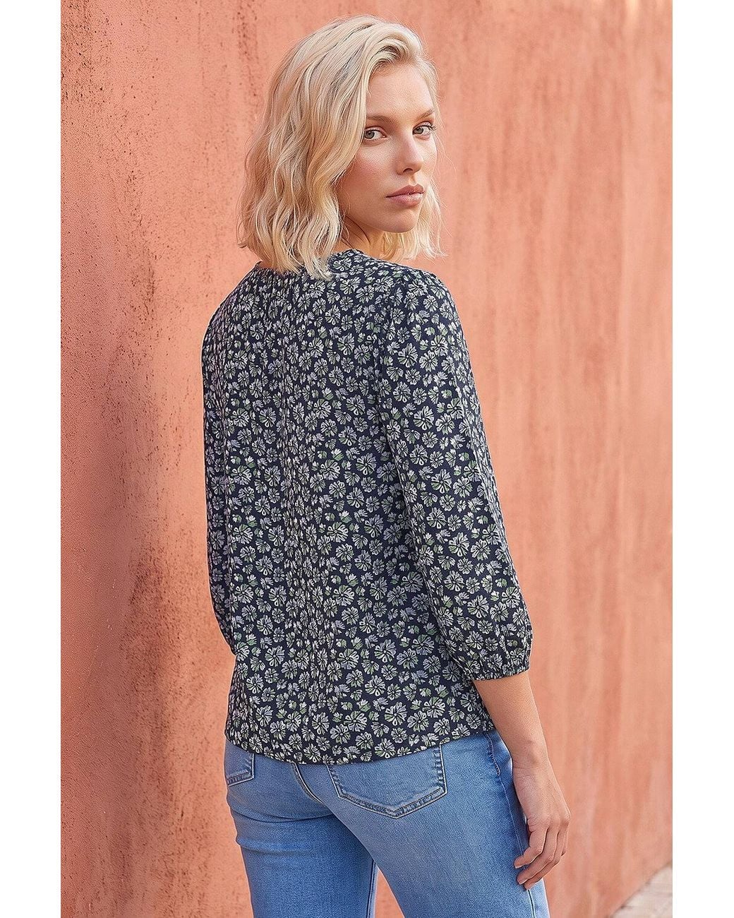Roman Blue Petite Floral Print Stretch Top