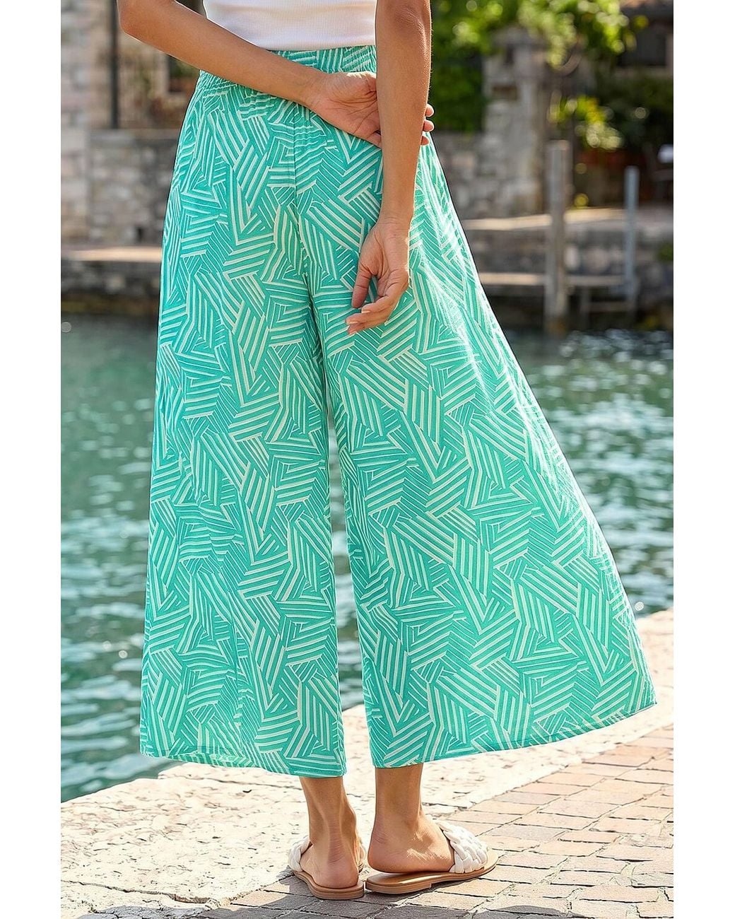 Roman Green Geometric Print Cullotte Trousers