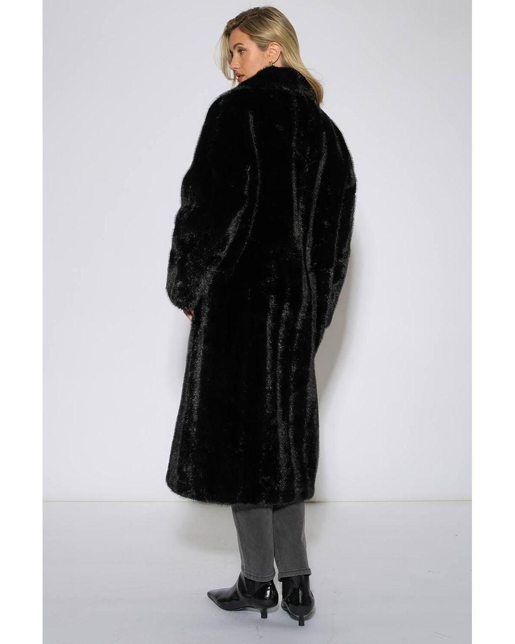 Gini London Black 2 Tone Maxi Faux Fur Coat Jacket