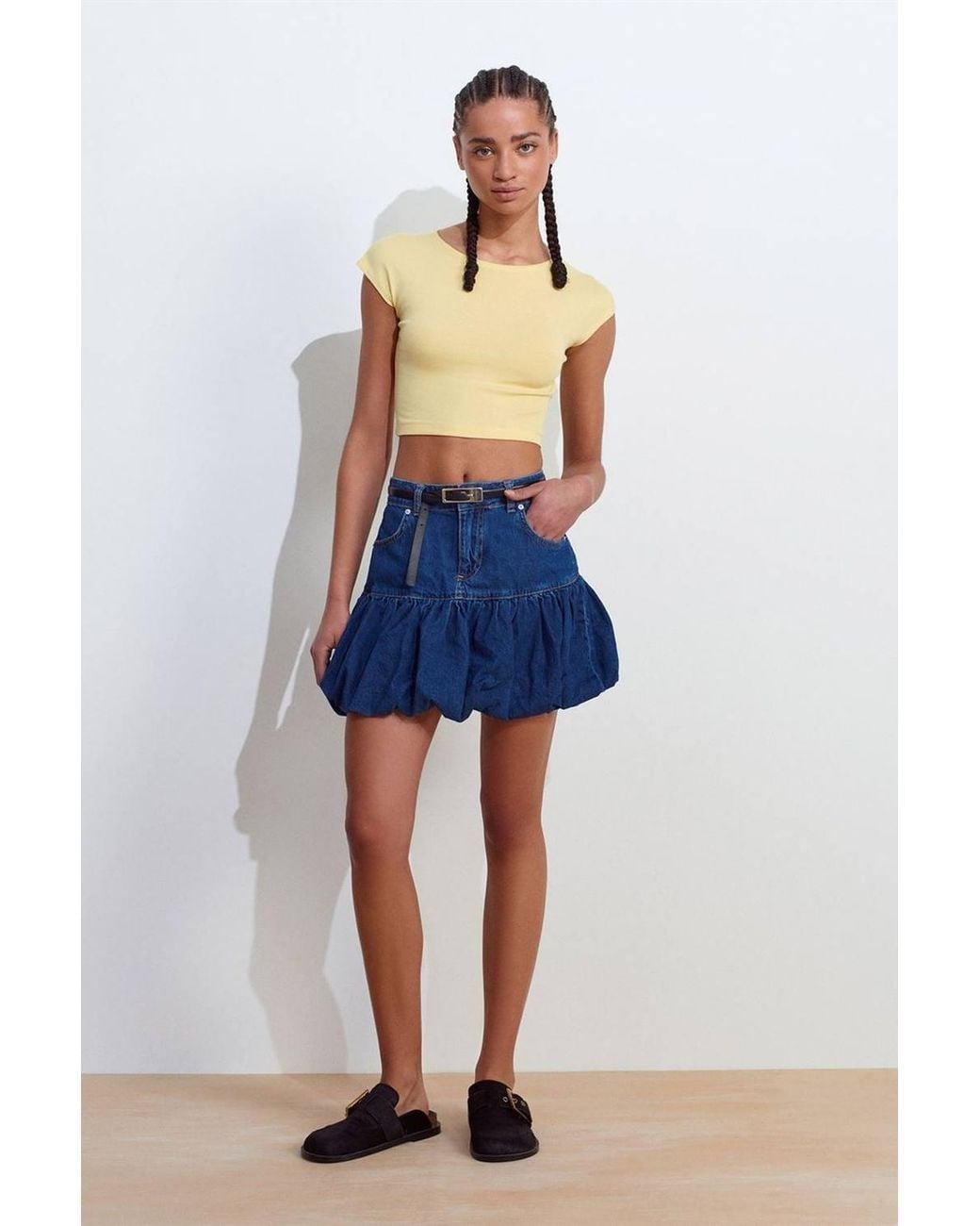 Dilvin Yellow Slim Fit Crop Jersey Blouse