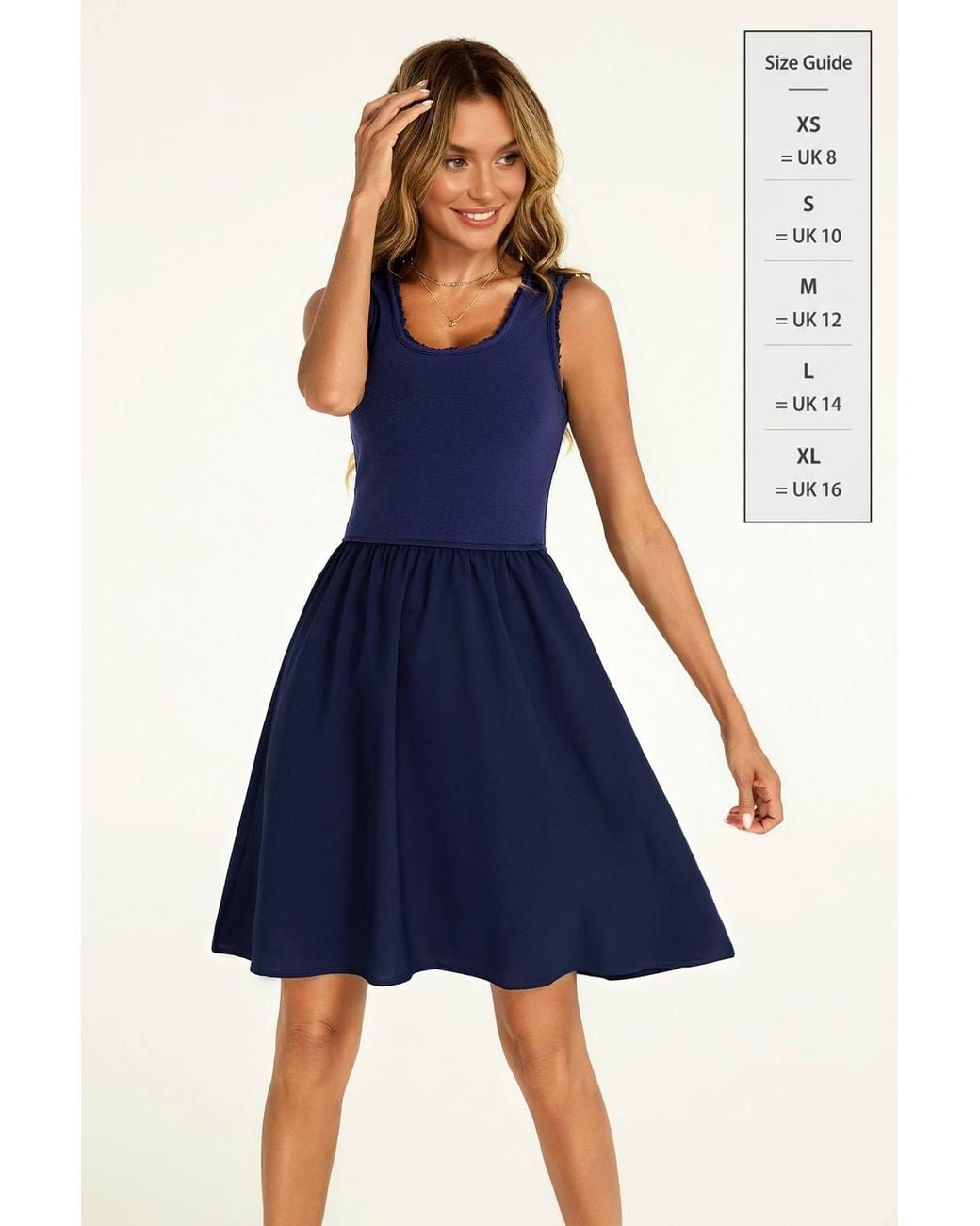 FS Collection Blue Jersey Bodice Cotton Skirt Sleeveless Mini Dress