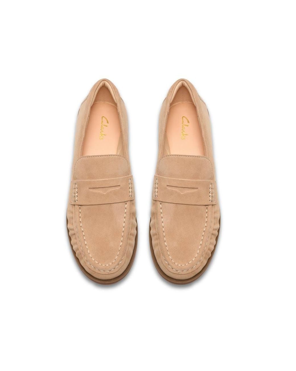Clarks Natural Alixea Walk Warm Sand Suede Loafers, Slip Ons