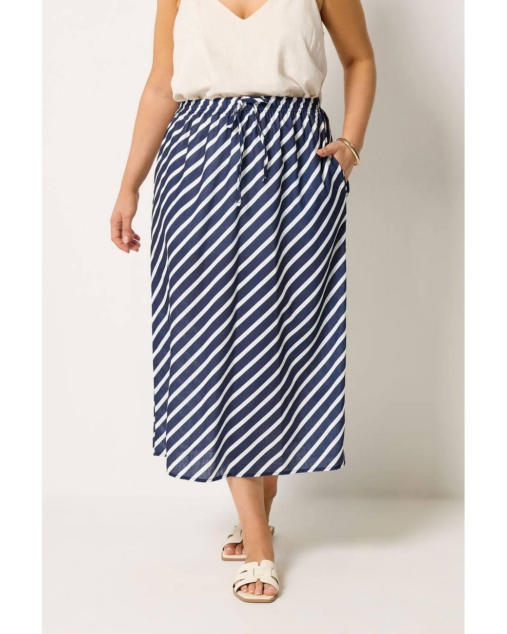 Yours Blue Linen Look Stripe Skirt