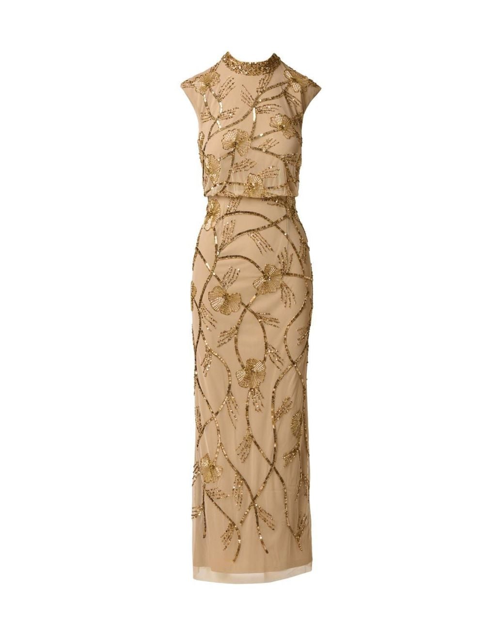 Adrianna Papell Metallic Mock Neck Beaded Long Dress