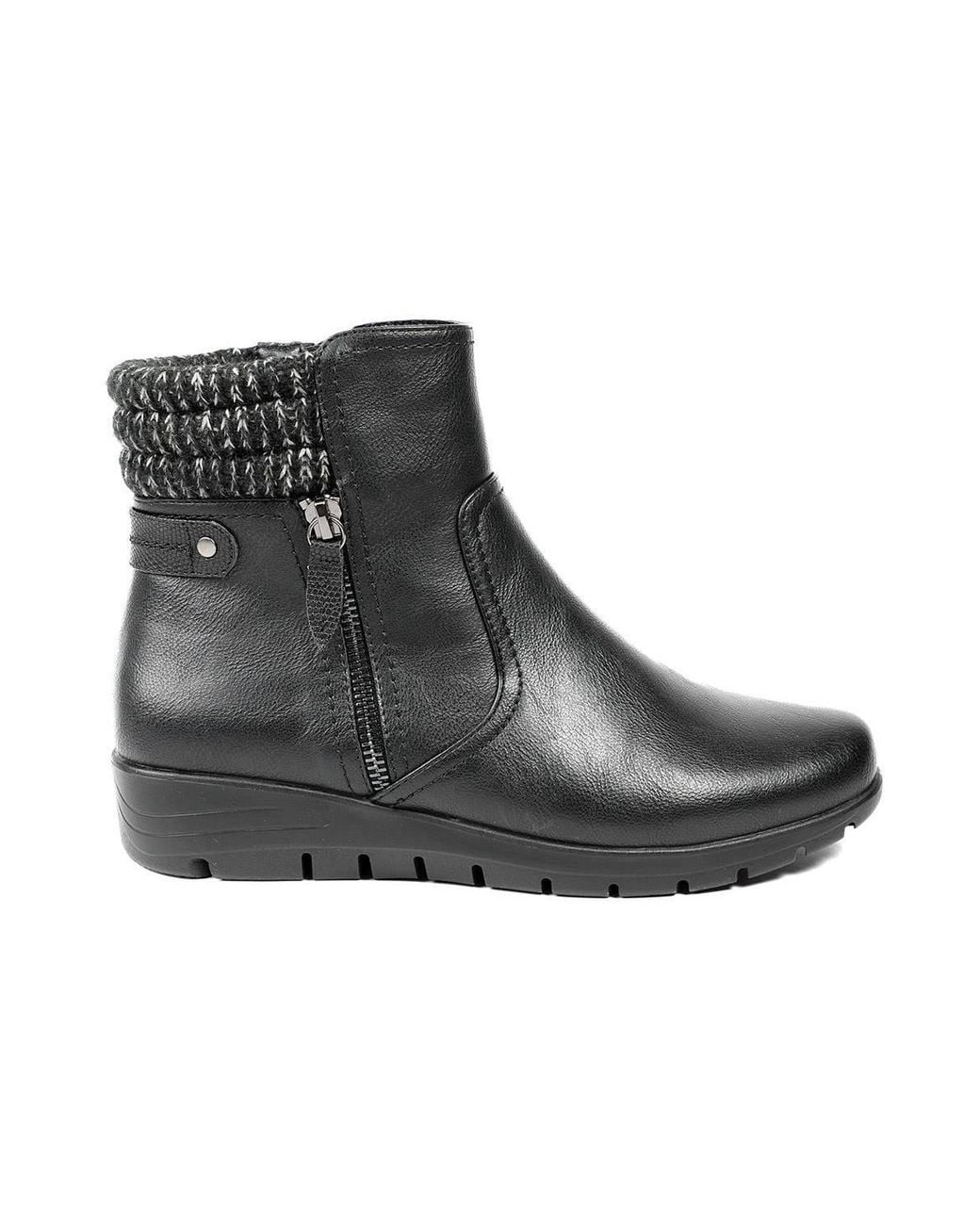 Pavers Black Smart Knitted Cuff Wedged Ankle Boots